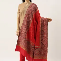 Pashmoda Women Red & Multicolored Woven Design Jamawar Shawl-4