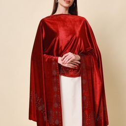 Pashmoda Women Maroon Velvet Crystal Shawl-51