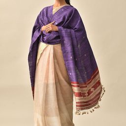 JAYPORE Floral Woven Design Pure Wool Tasselled Shawl image 3