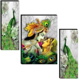 Set Of 3 Radha Krishan with Peacock 12X18 Inch MDF Wall Art Painting Digital Reprint 18 inch x 12 inch Painting-3