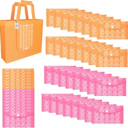 Pack of 48 Smile Foldable Grocery/Shopping Bags For Women | Orange & Pink Pack of 48 Grocery Bags-image-76
