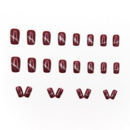 Nakhi 24 Reusable Artificial Fake Nail Set | Base Dark Wine colour with Silver Border Design Glossy Nails | Lightweight & Long Lasting | Quick Fix For Festivals & Special Occasions image 4