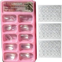 New Gorgeous 100Pic transparent Reusable Artificial Nail Tips Best False Nails with 3 sheet nail tab sticker Transparent-3