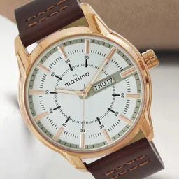 maxima Attivo White Rose Gold Dial, Day-Date,Water Resistant-3ATM, Brown Leather Strap Analog Watch - For Men O-68613LMGR-picture-10