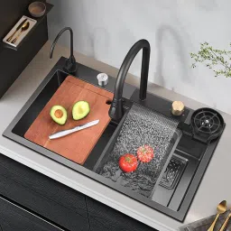 Kitchen Sink with Waterfall and Pull-down Faucet/304 Grade Stainless Steel Sink Kitchen Sink with Waterfall and Pull-down Faucet/304 Grade Stainless Steel Sink Vessel Sink-image-2