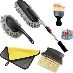 5 pcs Car Duster with Long Handle Scratch & Lint Free Cleaning Brush car Cloth Microfibre Wet and Dry Brush-image-26
