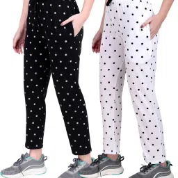 Pack of 2 Women Polka Print Multicolor Track Pants-image-50