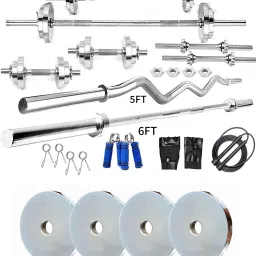 50 kg Steel Plates (2.5KGX4,5KGX4,10KGX2) 5FT Curl & 6FT Straight 28mm Rods Full Combo Home Gym Combo-52