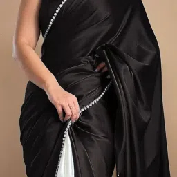 Embellished, Solid/Plain Bollywood Satin Saree-image-28