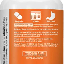 nutrija Vitamin D3 5000iu + K2 100mcg as MK7 Supplement image 2