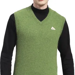 monte carlo Men Solid V Neck Green Sweater-picture-2