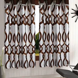 Cortina Brown & White Set of 2 Geometric Window Curtain-3