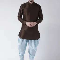DEYANN Men Brown & Blue Solid Kurta with Patiala-image-63