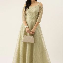 Ethnovog Green  Gold-Toned Embroidered Net Maxi Dress-picture-17