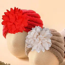 Baby Moo Unisex Kids Set of 2 Woollen Beanie With Floral Embellished-13
