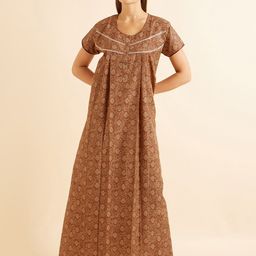 Sweet Dreams Khaki Ethnic Motifs Printed Maxi Nightdress-image-23