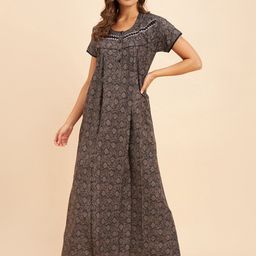 Sweet Dreams Grey & Black Ethnic Motifs Printed Maxi Nightdress-image-27