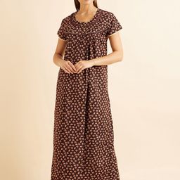 Sweet Dreams Brown Floral Printed Maxi Nightdress-image-62