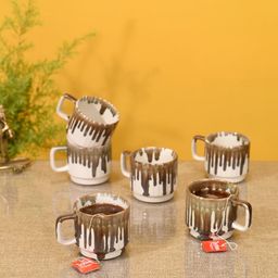 AAKRITI ART CREATIONS Set of 6 Brown & White Textured Ceramic Matte Cups-13