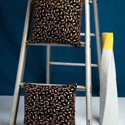 HOSTA HOMES Brown & Gold-Toned Set of 2 Geometric Velvet Square Cushion Covers-31