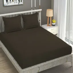 Homefab India Brown Striped Cotton 180 TC Queen Bedsheet with 2 Pillow Covers-image-81