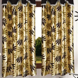 Cortina Brown and Beige Set of 2 Floral Printed Window Curtain-37