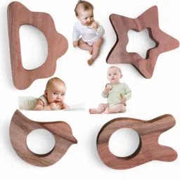 shreeja shilpcraft Natural Neem Made Rattles Set with Star and Cloud Shape Teether Rattle image 3