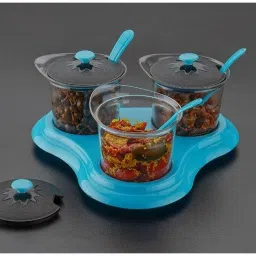 Multipurpose Dining Set with 3 Pcs Container Pickle, Dryfruit Storage Jar Container, Spoon Serving Set-11