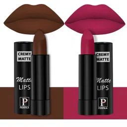 PERPAA Set of 2 Creamy Matte Bullet Lipstick 3.5g Each - Cocoa Brown 67 & Ruby Magenta 84-56