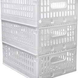 Stack-It-All Multi Purpose Foldable Basket-Stack and Slide,White-Pack of 3 Pcs. Plastic, Polypropylene Fruit & Vegetable Basket-6