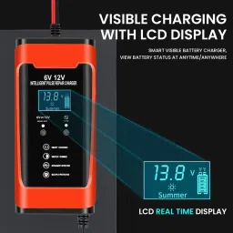 serplex Car Battery Charger 6A 12V with Repair Mode LCD Display Digital Battery Tester image 2