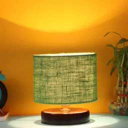 Devansh Green Wood Jute Table lamp-25