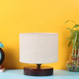 Devansh White & Brown Wood Base Jute Table Lamps with Shade image 3