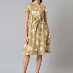 W Brown Printed Shirt Dress-image-68