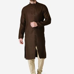 TABARD Men Brown Solid Cotton Kurta-image-27