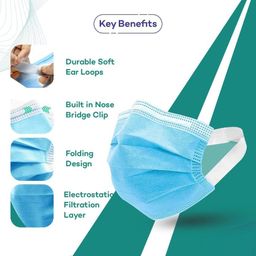 careview 3 Ply Disposable Face Mask Box with FABRIC Earloop and built in Nose Pin (Pack of 100, Blue) image 4