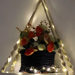VAH Kya Bat Hai !! Wood Knotting Wall Hanging Shelf with Jute Rope & LED Lights-30