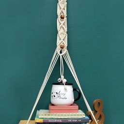 VAH Kya Bat Hai !! White Macrame Wooden Wall Hanging Shelf with Jute Rope-4