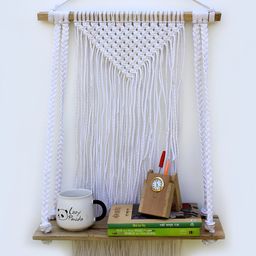 VAH Kya Bat Hai !! White & Brown Macrame With Jute Rope Floating Wall Shelf-picture-48