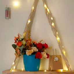 VAH Kya Bat Hai !! Brown MDF Macrame Wall Hanging Floating Shelf With LED Light-2