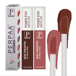 PERPAA Set of 2 Power Stay Liquid Matte Lipsticks 5ml Each - Brown+Nude-0