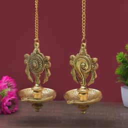 Shankh Chakra Diya For Home Decor Aluminium (Pack of 2) Hanging Diya-image-37