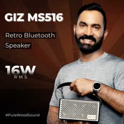 Gizmore GIZ MS516 Portable Speaker| Wooden Cabinet With Leather Strap, 5H Playback 16 W Bluetooth Speaker image 2