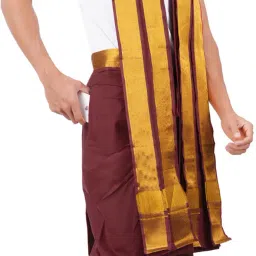 Prakasam Cotton Men's Brown Colour Panjakejam Readymade Pocket free Size Solid Men Dhoti-image-5
