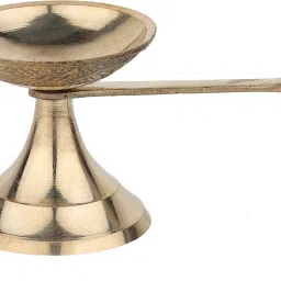 Brass Plain aarti Diya Stand with Handle for Pooja, Decoration, Temple, Diwali Brass Table Diya-image-57