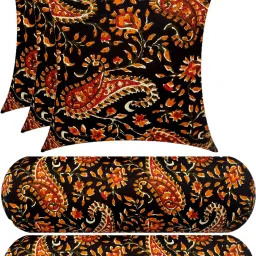 Combo Set Of 3 Cushion And 2 Microfibre Floral Bolster Pack of 5-5