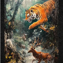 Wall Profile "Dramatic Tiger Hunting Deer Wall Art" 3D Painting 11 inch x 14 inch Painting-image-45