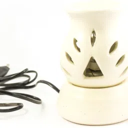 Ceramic Electric Aroma Diffuser Matki Shape Leave Design pot ( WHITE COLOR) Pack of 2 With Rose Fragrance Oil (10ml) Diffuser Set-image-13
