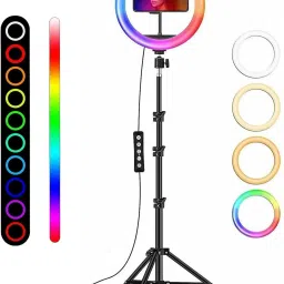 Webilla 10'' RGB LED Ring Light with Adjustable Tripod Stand and Phone Holder Ring Flash-0