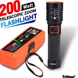 trillsun Metal Led Light Long Range 1000 Meter|1 Km High Power Zoomable & Type-C Torch image 2